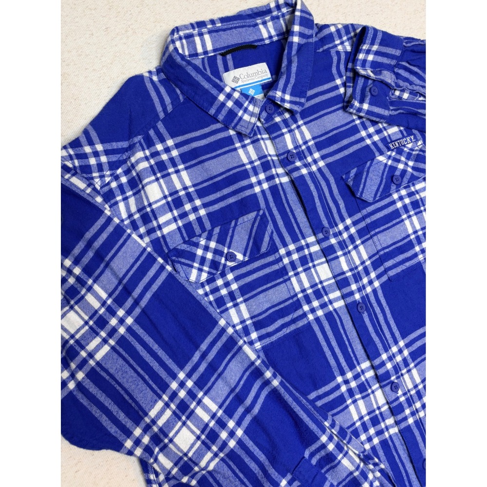 Columbia Kentucky Wildcats Mens XL Blue White Plaid Flannel Button Down XM7232
